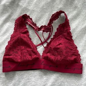 PINK VS Wine Red Criss-Cross Lace Bralette
